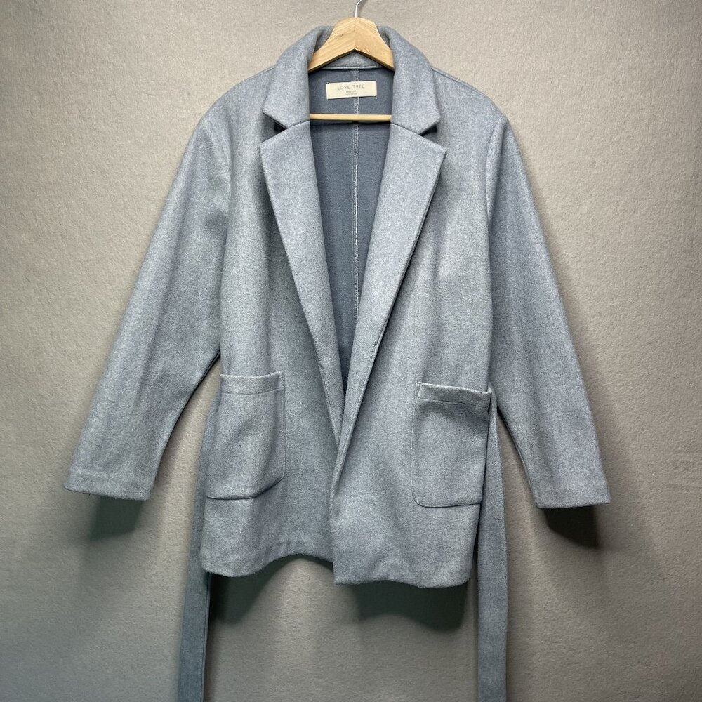 Love Tree Womens Coat Size Medium Hooded Belted Waist Minimalist
